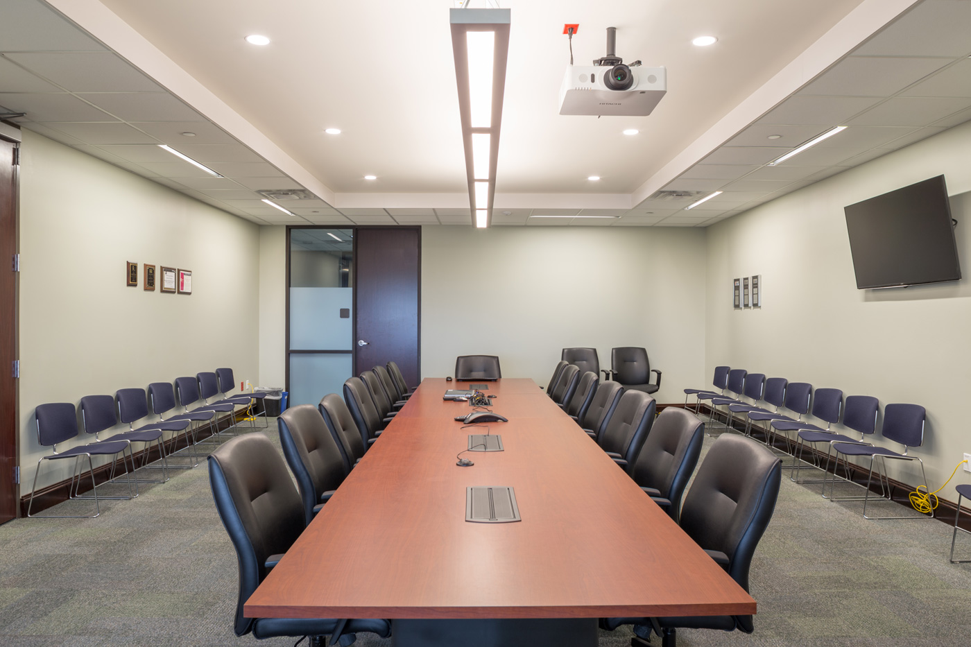 A building's large conference room.