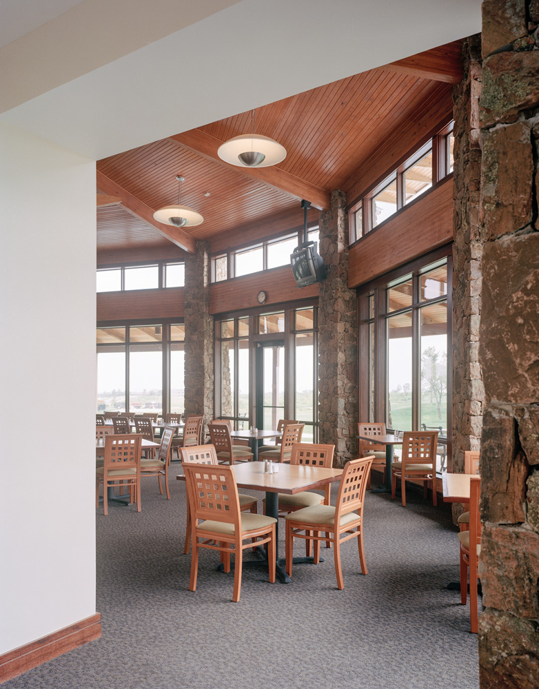 Dining section of a golf clubhouse.